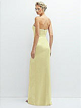 Rear View Thumbnail - Butter Yellow Strapless Topstitched Corset Satin Maxi Dress with Draped Column Skirt