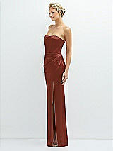 Side View Thumbnail - Auburn Moon Strapless Topstitched Corset Satin Maxi Dress with Draped Column Skirt