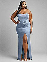 Alt View 1 Thumbnail - Cloudy Strapless Topstitched Corset Satin Maxi Dress with Draped Column Skirt