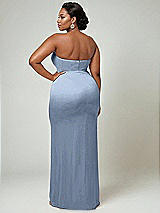 Alt View 2 Thumbnail - Cloudy Strapless Topstitched Corset Satin Maxi Dress with Draped Column Skirt