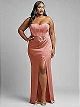 Alt View 1 Thumbnail - Desert Rose Strapless Topstitched Corset Satin Maxi Dress with Draped Column Skirt