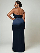 Alt View 2 Thumbnail - Midnight Navy Strapless Topstitched Corset Satin Maxi Dress with Draped Column Skirt