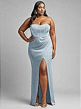 Alt View 1 Thumbnail - Mist Strapless Topstitched Corset Satin Maxi Dress with Draped Column Skirt