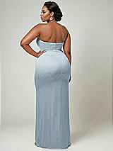 Alt View 2 Thumbnail - Mist Strapless Topstitched Corset Satin Maxi Dress with Draped Column Skirt