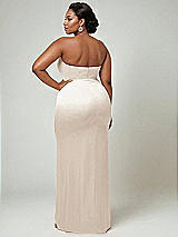 Alt View 2 Thumbnail - Oat Strapless Topstitched Corset Satin Maxi Dress with Draped Column Skirt