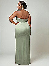 Alt View 2 Thumbnail - Sage Strapless Topstitched Corset Satin Maxi Dress with Draped Column Skirt