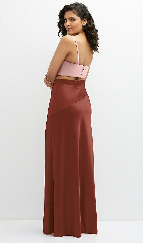 Back View - Auburn Moon Satin Mix-and-Match High Waist Seamed Bias Skirt