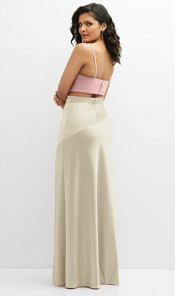 Back View - Champagne Satin Mix-and-Match High Waist Seamed Bias Skirt