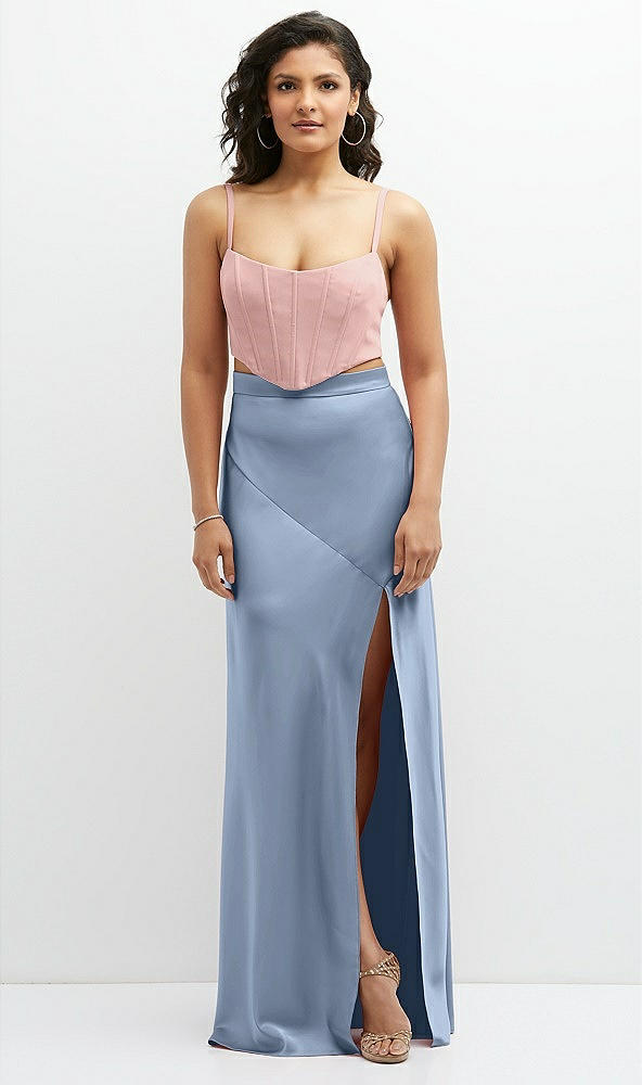 Front View - Cloudy Satin Mix-and-Match High Waist Seamed Bias Skirt