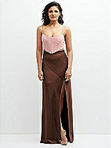 Front View Thumbnail - Cognac Satin Mix-and-Match High Waist Seamed Bias Skirt