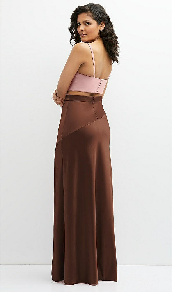 Back View - Cognac Satin Mix-and-Match High Waist Seamed Bias Skirt