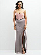 Front View Thumbnail - Cashmere Gray Satin Mix-and-Match High Waist Seamed Bias Skirt