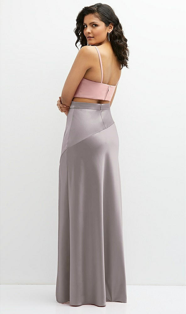 Back View - Cashmere Gray Satin Mix-and-Match High Waist Seamed Bias Skirt