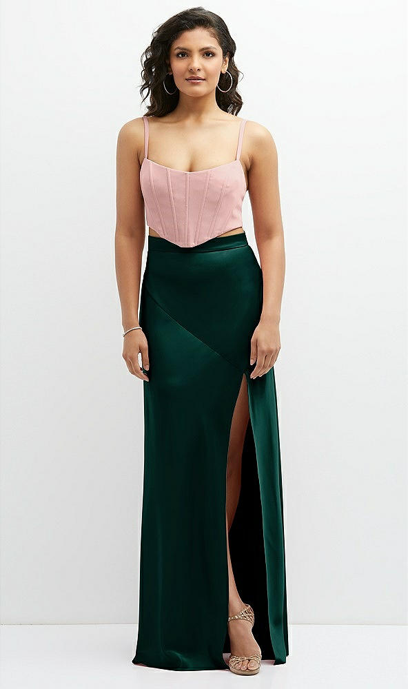 Front View - Evergreen Satin Mix-and-Match High Waist Seamed Bias Skirt