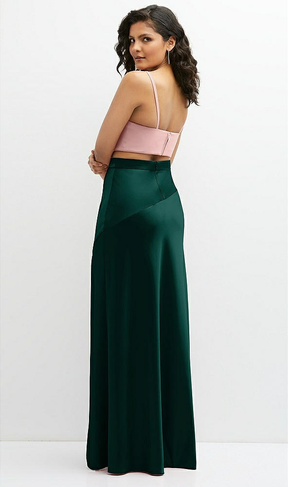 Back View - Evergreen Satin Mix-and-Match High Waist Seamed Bias Skirt