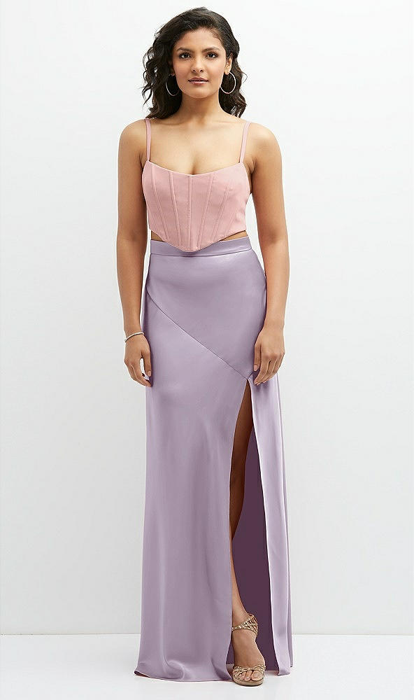 Front View - Lilac Haze Satin Mix-and-Match High Waist Seamed Bias Skirt