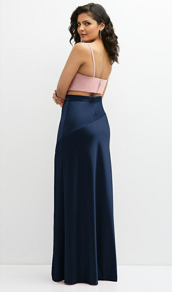 Back View - Midnight Navy Satin Mix-and-Match High Waist Seamed Bias Skirt