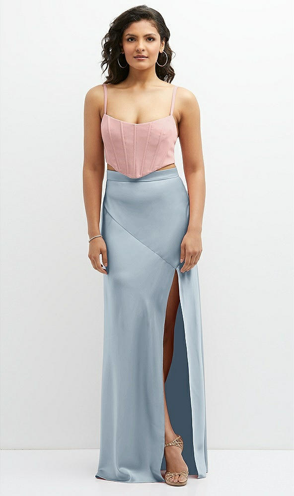 Front View - Mist Satin Mix-and-Match High Waist Seamed Bias Skirt