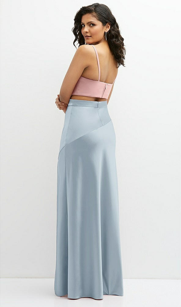 Back View - Mist Satin Mix-and-Match High Waist Seamed Bias Skirt