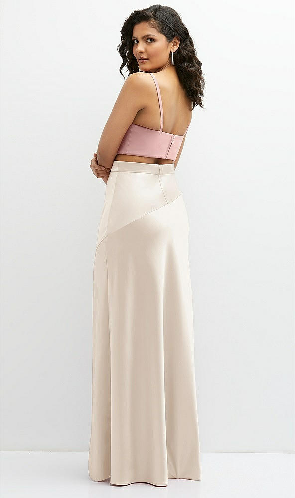 Back View - Oat Satin Mix-and-Match High Waist Seamed Bias Skirt