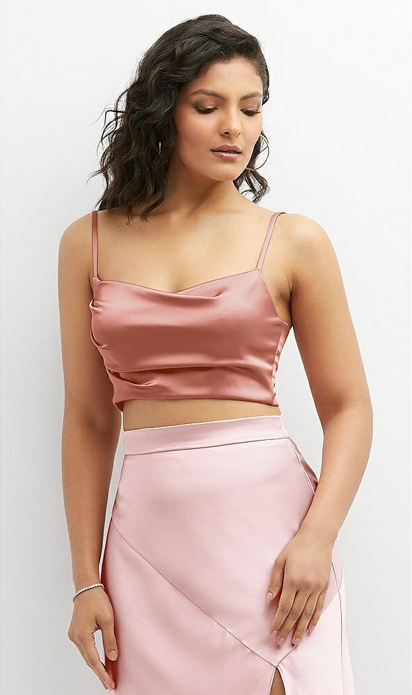 Front View - Desert Rose Satin Mix-and-Match Draped Midriff Top