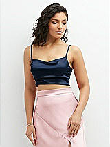 Front View Thumbnail - Midnight Navy Satin Mix-and-Match Draped Midriff Top