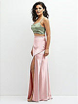 Side View Thumbnail - Sage Satin Mix-and-Match Draped Midriff Top