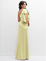 Rear View Thumbnail - Butter Yellow One-Shoulder Satin Maxi Dress with Chic Oversized Shoulder Bow