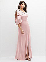 Side View Thumbnail - Ballet Pink One-Shoulder Satin Maxi Dress with Chic Oversized Shoulder Bow