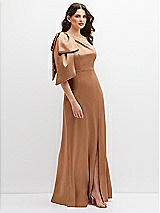 Side View Thumbnail - Toffee One-Shoulder Satin Maxi Dress with Chic Oversized Shoulder Bow