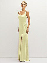 Side View Thumbnail - Butter Yellow Square-Neck Satin A-line Maxi Dress with Front Slit