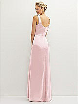 Rear View Thumbnail - Ballet Pink Square-Neck Satin A-line Maxi Dress with Front Slit