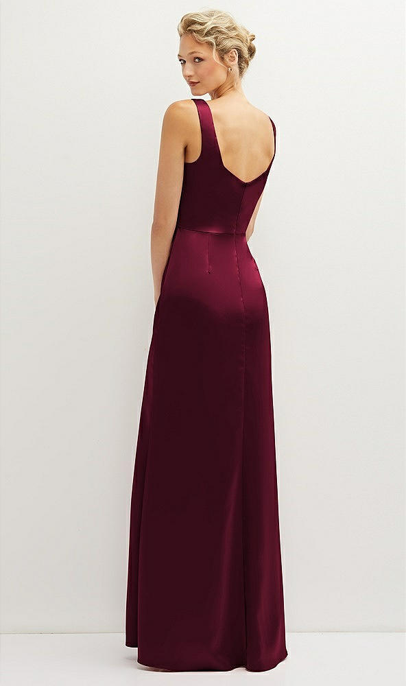 Back View - Cabernet Square-Neck Satin A-line Maxi Dress with Front Slit