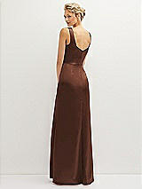 Rear View Thumbnail - Cognac Square-Neck Satin A-line Maxi Dress with Front Slit