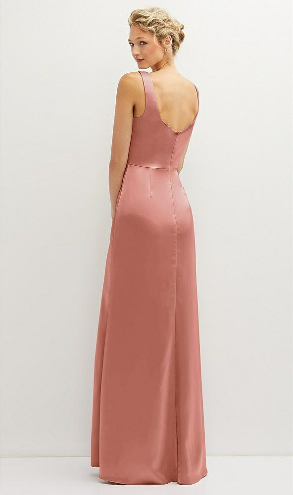 Back View - Desert Rose Square-Neck Satin A-line Maxi Dress with Front Slit