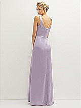 Rear View Thumbnail - Lilac Haze Square-Neck Satin A-line Maxi Dress with Front Slit