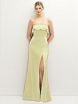 Front View Thumbnail - Butter Yellow Soft Ruffle Cuff Strapless Trumpet Dress with Front Slit