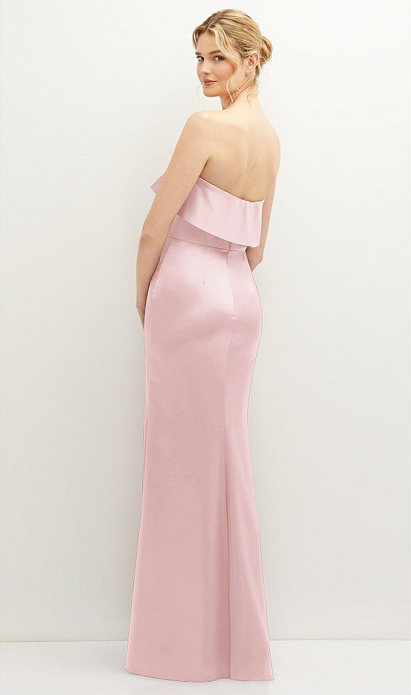 Back View - Ballet Pink Soft Ruffle Cuff Strapless Trumpet Dress with Front Slit