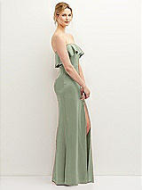 Side View Thumbnail - Sage Soft Ruffle Cuff Strapless Trumpet Dress with Front Slit