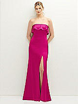 Front View Thumbnail - Think Pink Soft Ruffle Cuff Strapless Trumpet Dress with Front Slit