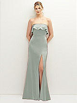 Front View Thumbnail - Willow Green Soft Ruffle Cuff Strapless Trumpet Dress with Front Slit