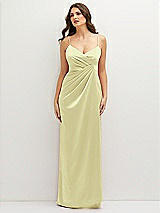 Front View Thumbnail - Butter Yellow Asymmetrical Draped Pleat Wrap Satin Maxi Dress