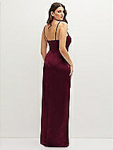 Rear View Thumbnail - Cabernet Asymmetrical Draped Pleat Wrap Satin Maxi Dress