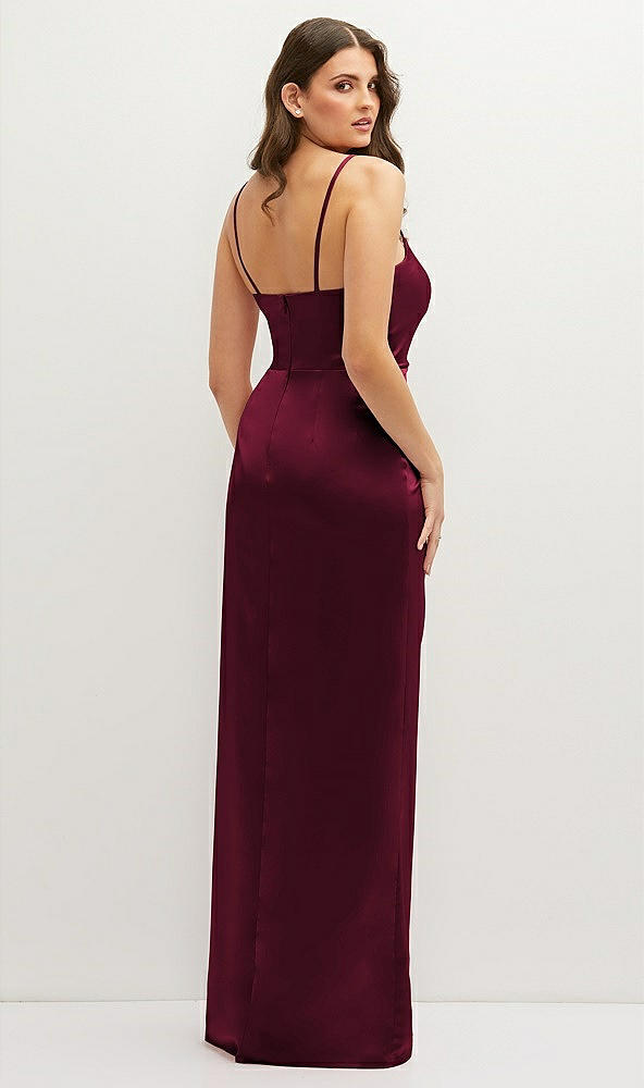 Back View - Cabernet Asymmetrical Draped Pleat Wrap Satin Maxi Dress