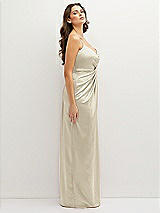 Side View Thumbnail - Champagne Asymmetrical Draped Pleat Wrap Satin Maxi Dress