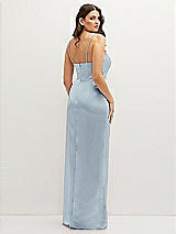 Rear View Thumbnail - Mist Asymmetrical Draped Pleat Wrap Satin Maxi Dress