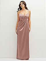 Front View Thumbnail - Neu Nude Asymmetrical Draped Pleat Wrap Satin Maxi Dress