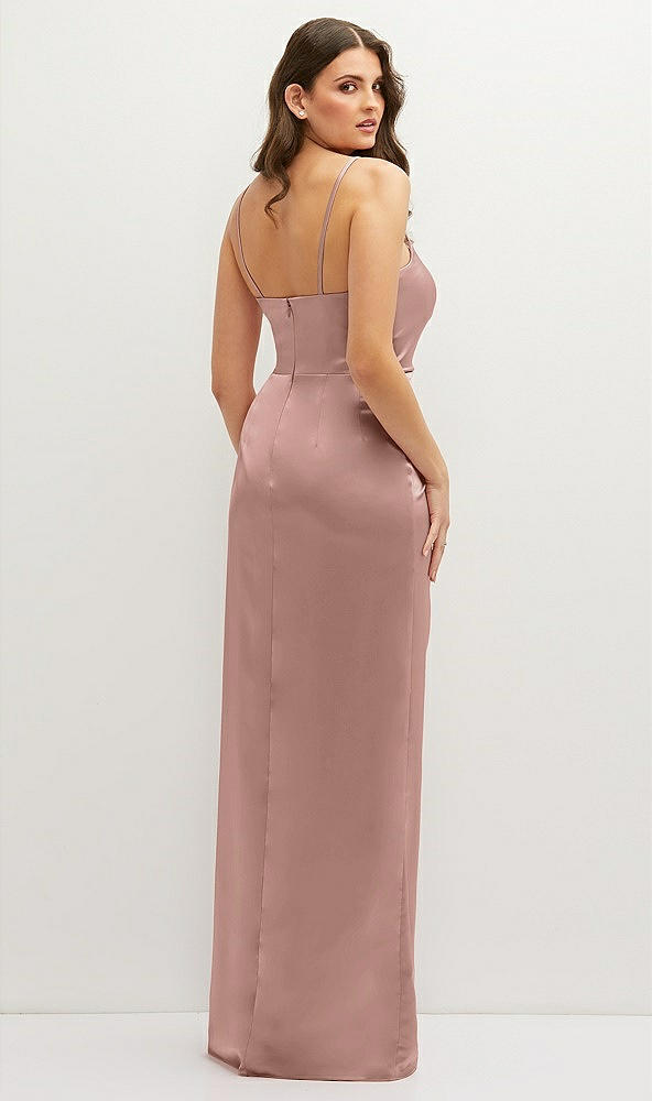 Back View - Neu Nude Asymmetrical Draped Pleat Wrap Satin Maxi Dress