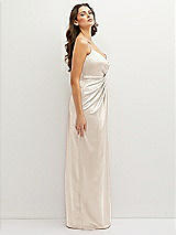 Side View Thumbnail - Oat Asymmetrical Draped Pleat Wrap Satin Maxi Dress