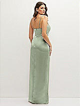 Rear View Thumbnail - Sage Asymmetrical Draped Pleat Wrap Satin Maxi Dress